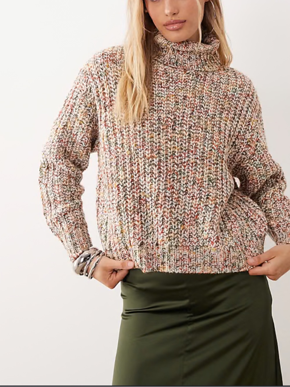 Noisy May Marney high neck knit Cozy Multicolor Marled Sweater - Women M EUC
